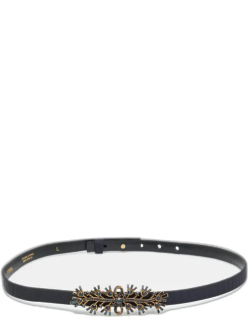 Satin Crystal Embellished Bow Slim Belt