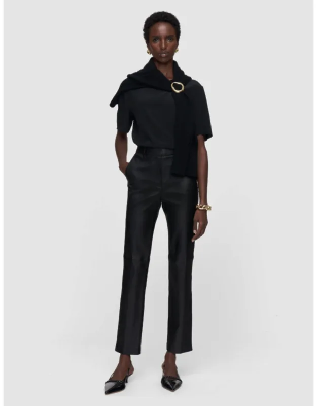 Long Leather Stretch Trousers