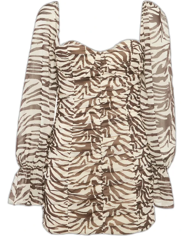 Animal Skin Print Chiffon Ruche Mini Dress