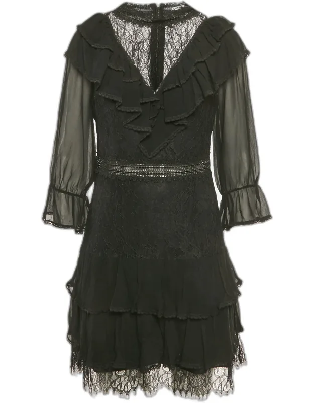 Crepe Lace Detail Mini Dress