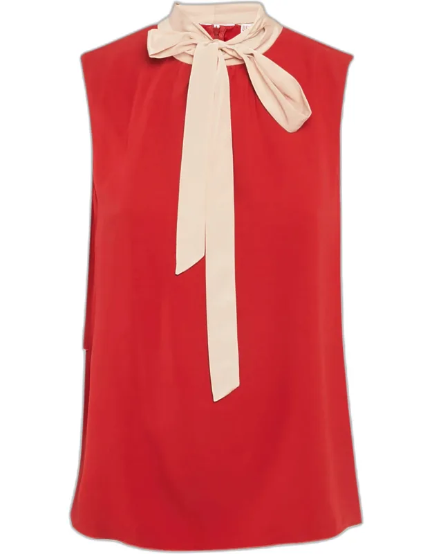 Crepe Contrast Neck Tie Detail Sleeveless Top