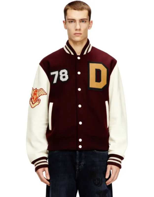 Varsity Jacket In Wool And Leather