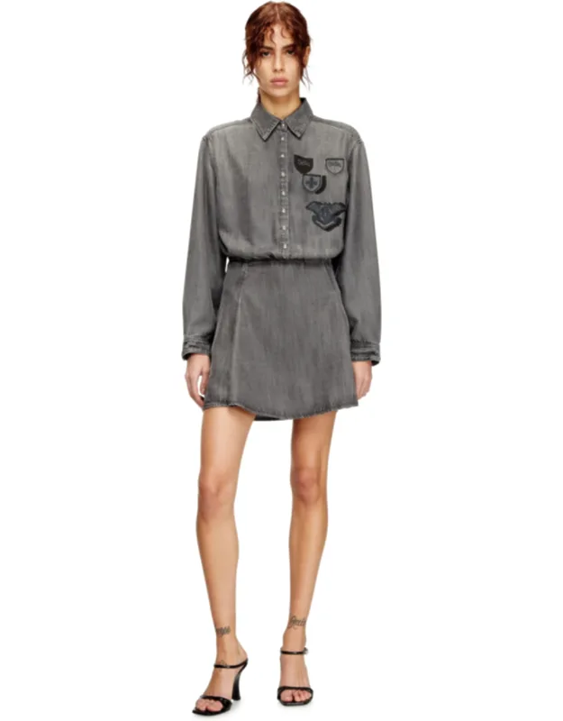 Denim Dress With Embroidered Patches