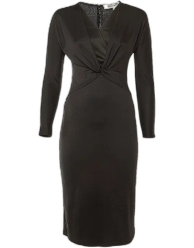 Wool Blend Knot Detail Midi Dress