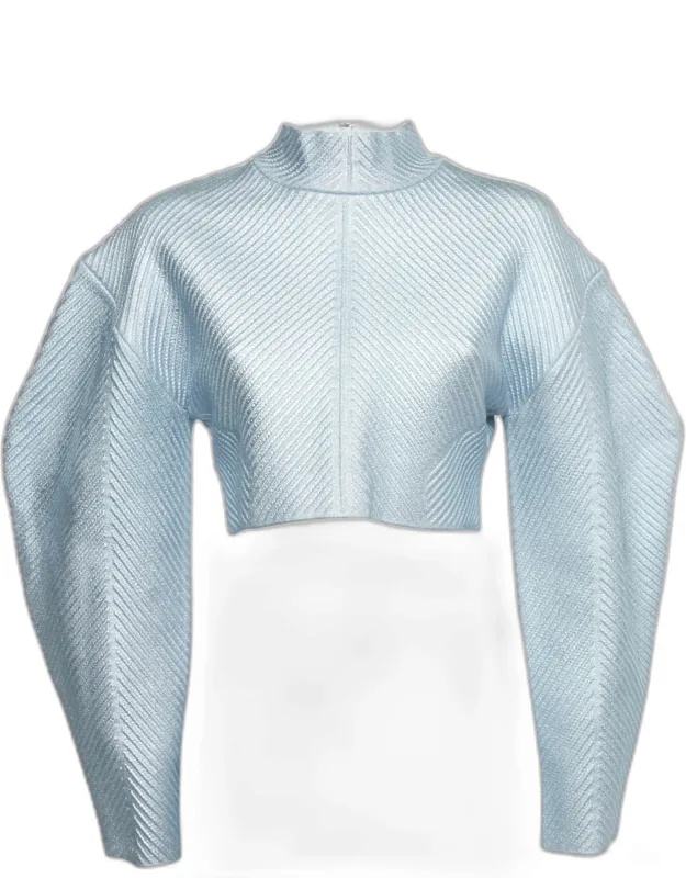 Textured Lurex Knit Mock Neck Sweatshirt