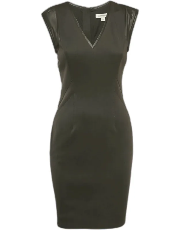 Jersey And Mesh V-neck Bodycon Dress