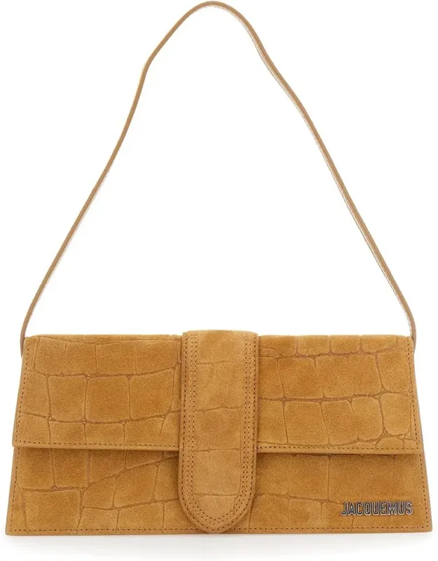 Jacquemus Le Bambino Long Leather Shoulder Bag With Embossed Crocodile Effect And Foldover Top