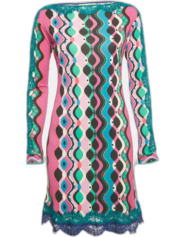 Printed Jersey Lace Detail Mini Dress