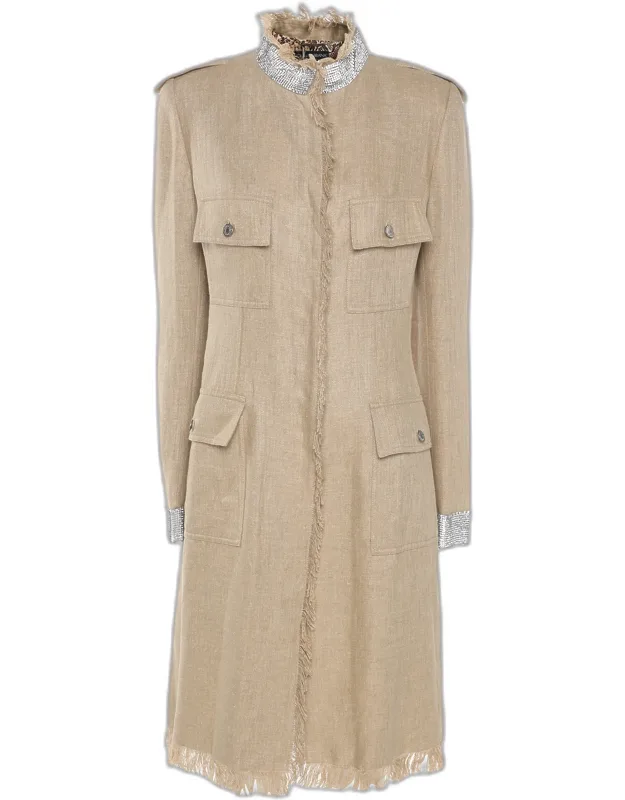 Linen And Crystal Embellished Coat