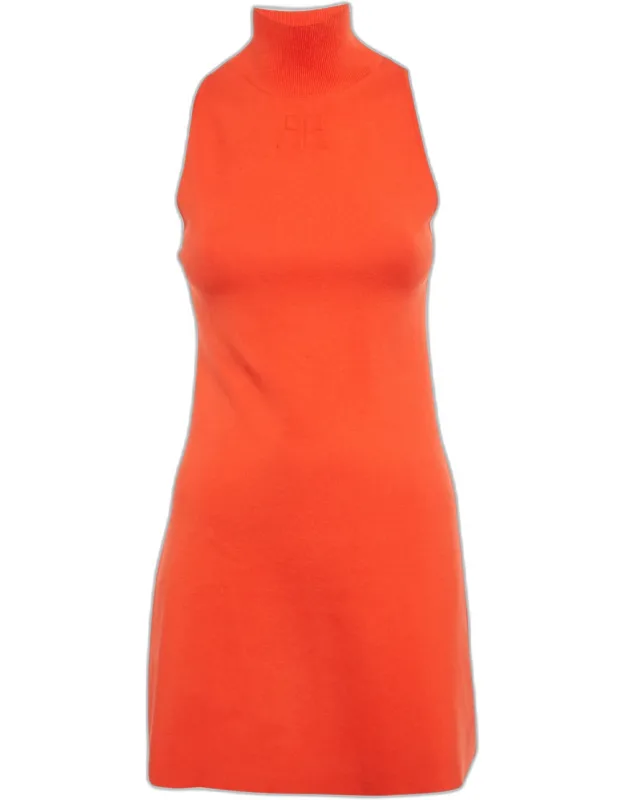 Orange Logo Embossed Knit A-line Mini Dress