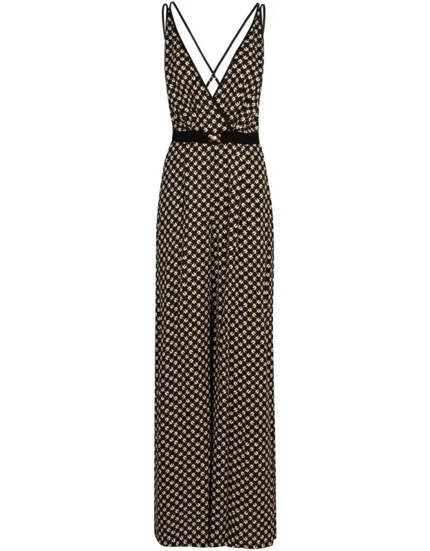 Patterned Jumpsuit With Rear Crossover Neck