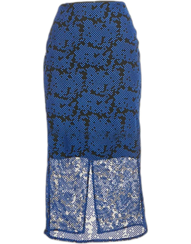 Embroidered Mesh Overlay Tailored Pencil Skirt