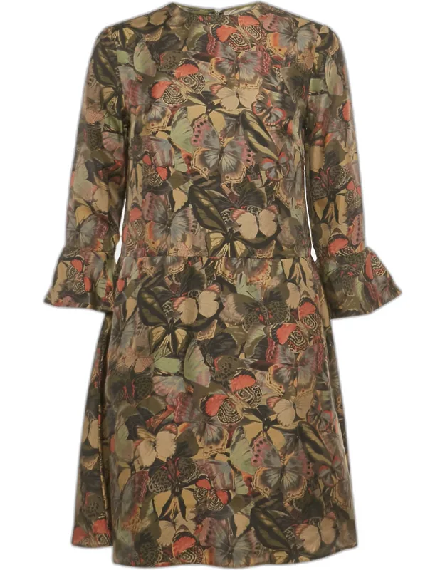 Butterfly Print Silk Mini Dress