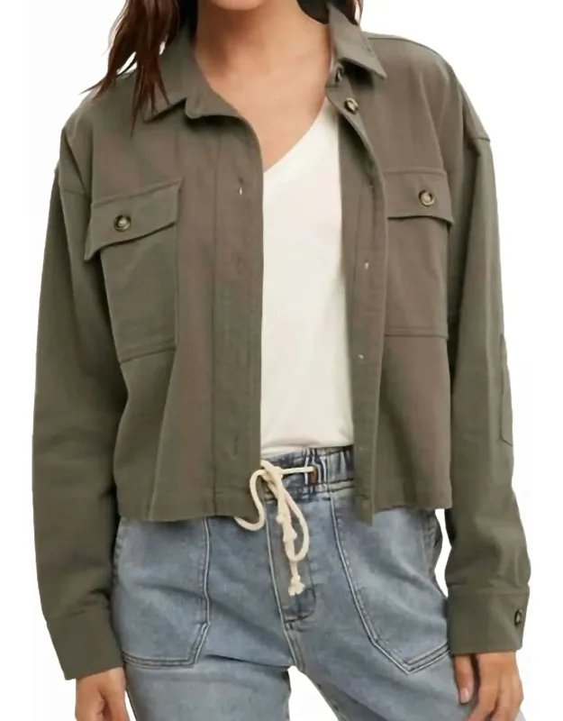 Cotton Relaxed Crop Jacket With Pocket