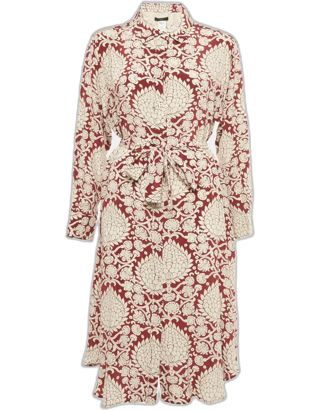Printed Silk Belted Midi Dress