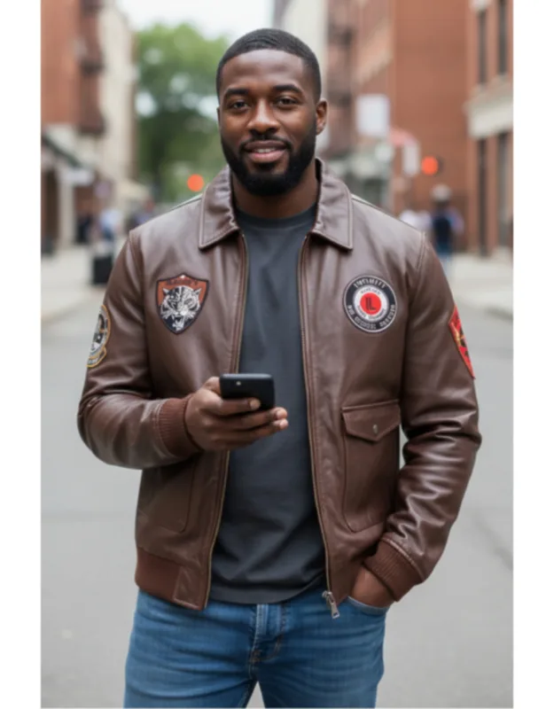 Flying Leather Bomber Aviator Collar Jacket