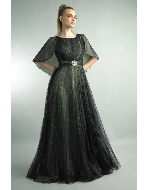 Capelet Gown With Crystal Belt