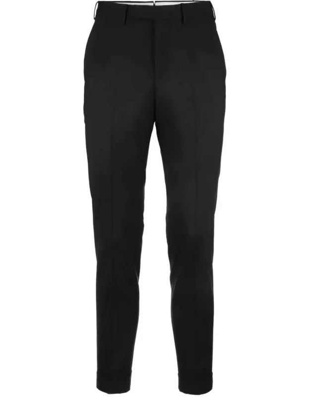 Trousers With Concealed Front Button And Hook And Zip Fastening