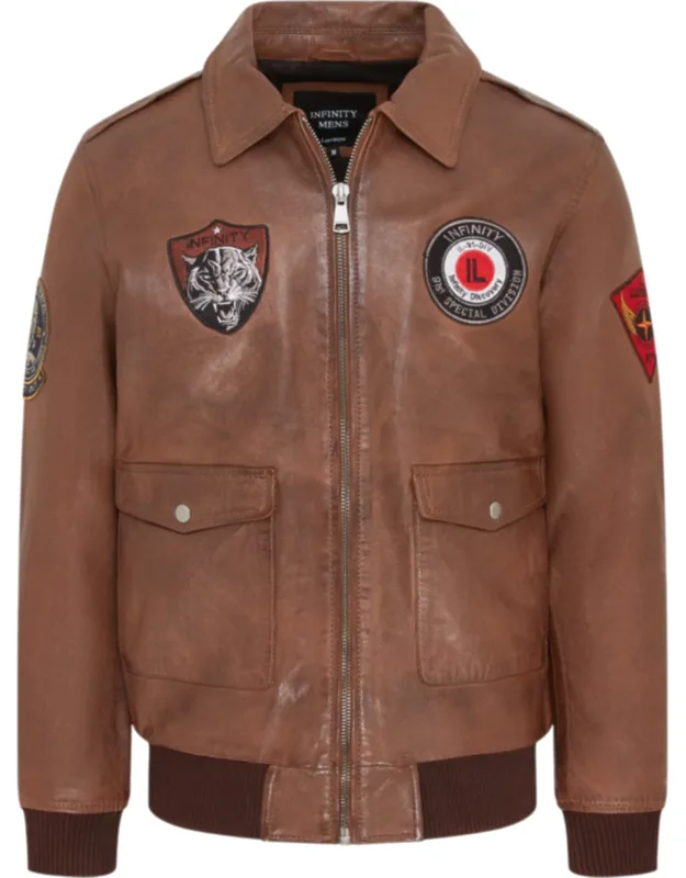 Tan Leather Bomber G-1 Aviator Collar Jacket
