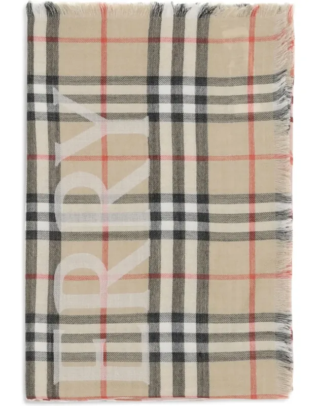 Wide Wool And Silk Check Scarf