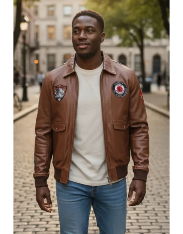Flying Leather Bomber Aviator Collar Jacket