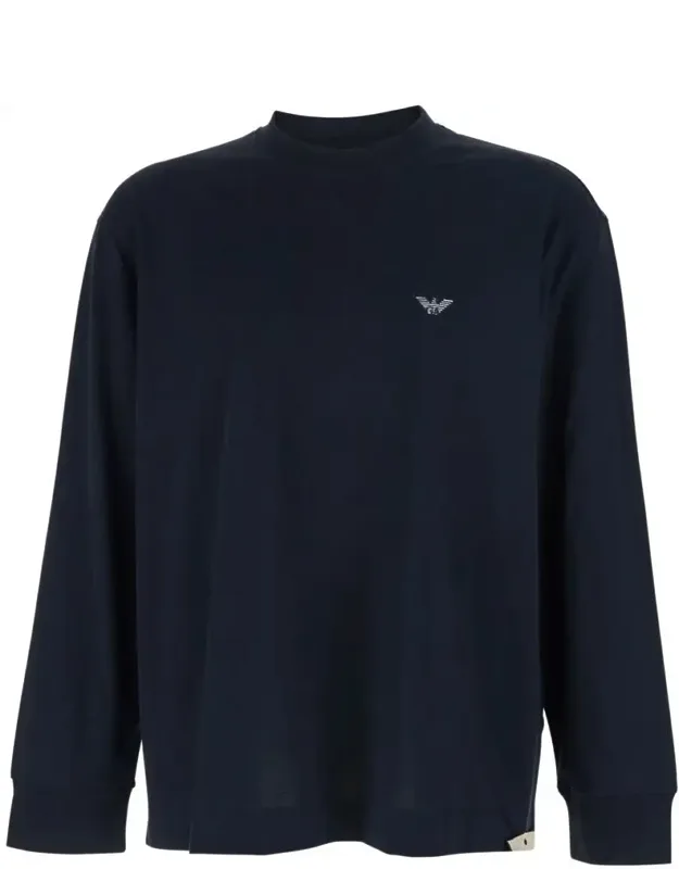 Long-sleeve Crewneck T-shirt With Logo Embroidery In Cotton