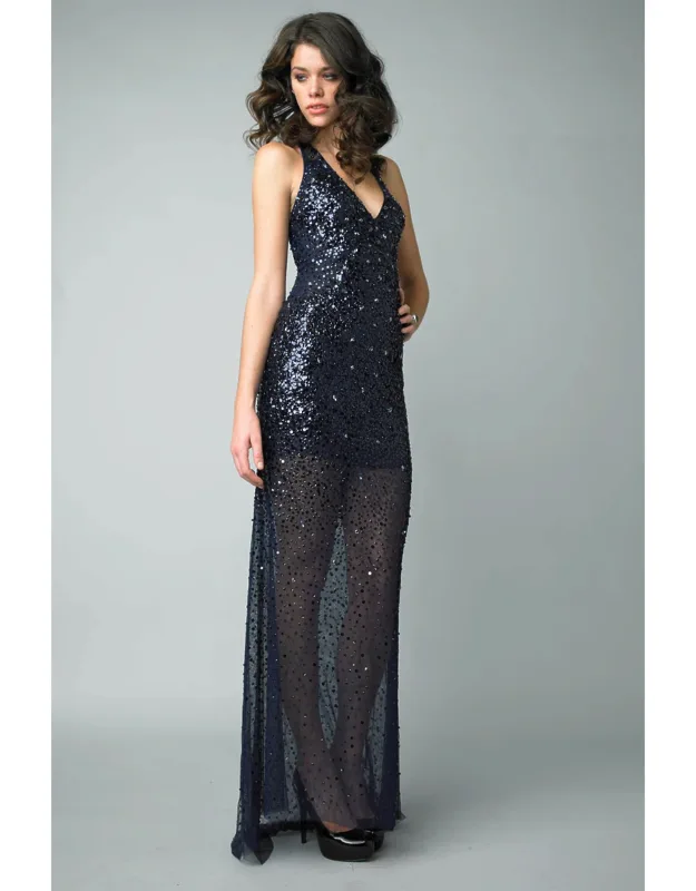 Sequined Halter Evening Dress