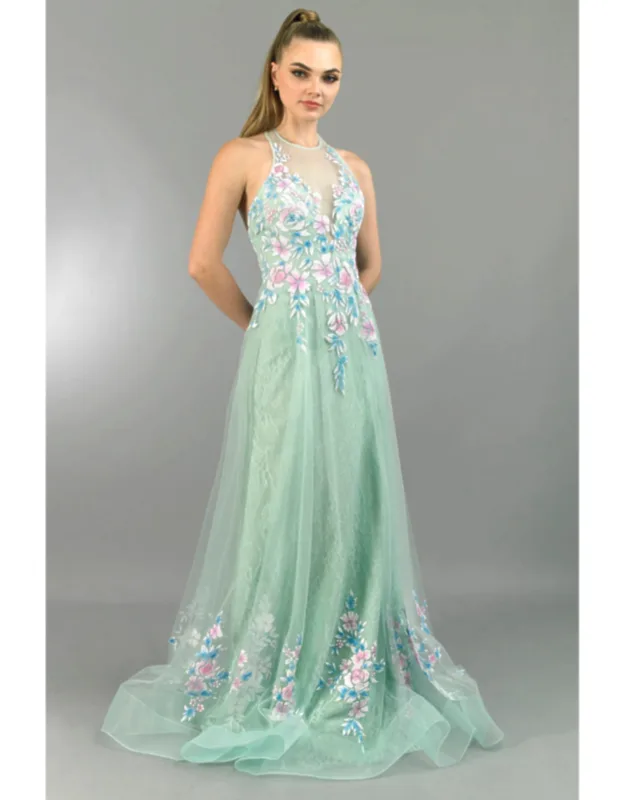 Floral Embellished Halter Dress