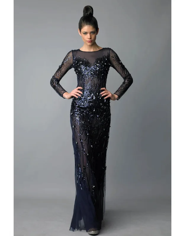 Long Sleeve Sequin Evening Dress