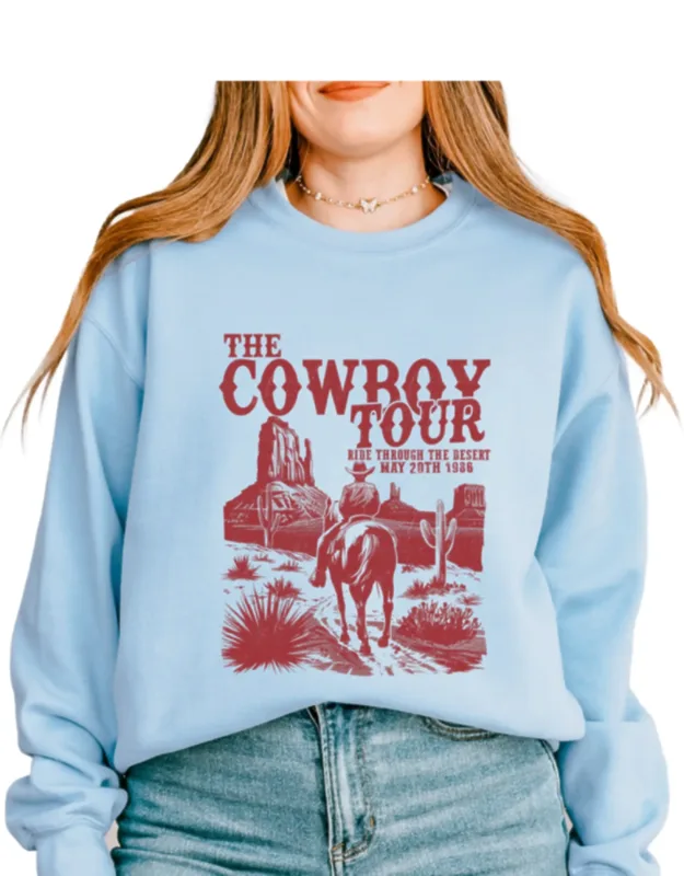 Cowboy Tour Distressed Graphic Sweatshirt