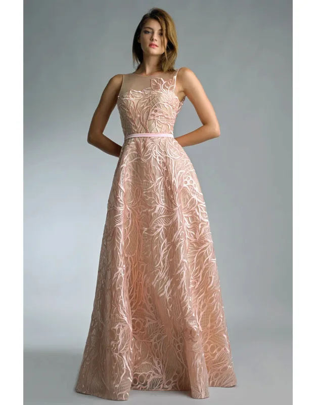 Sleeveless Evening Dress With Embroidered Fabric