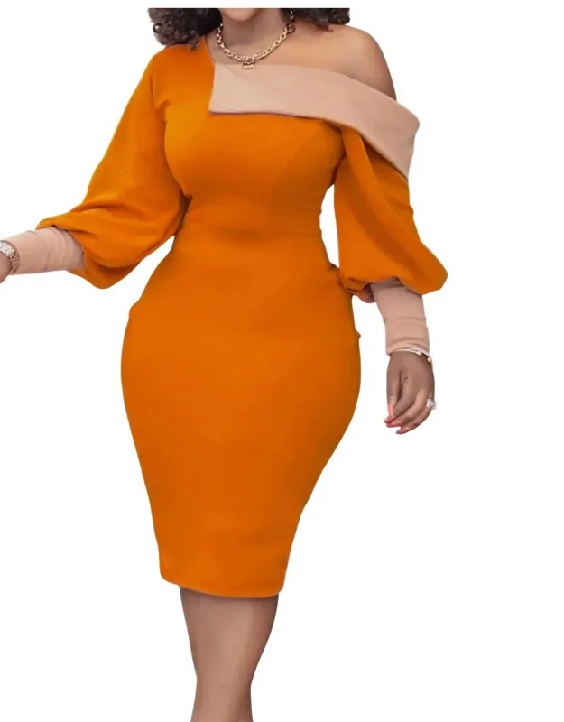 Off Shoulder Contrast Color Block Midi Dress