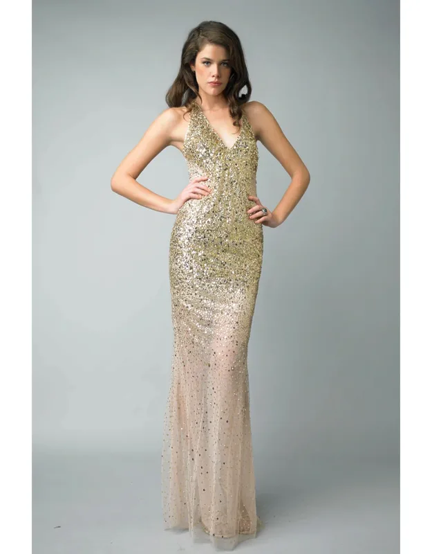 Sequined Halter Evening Dress