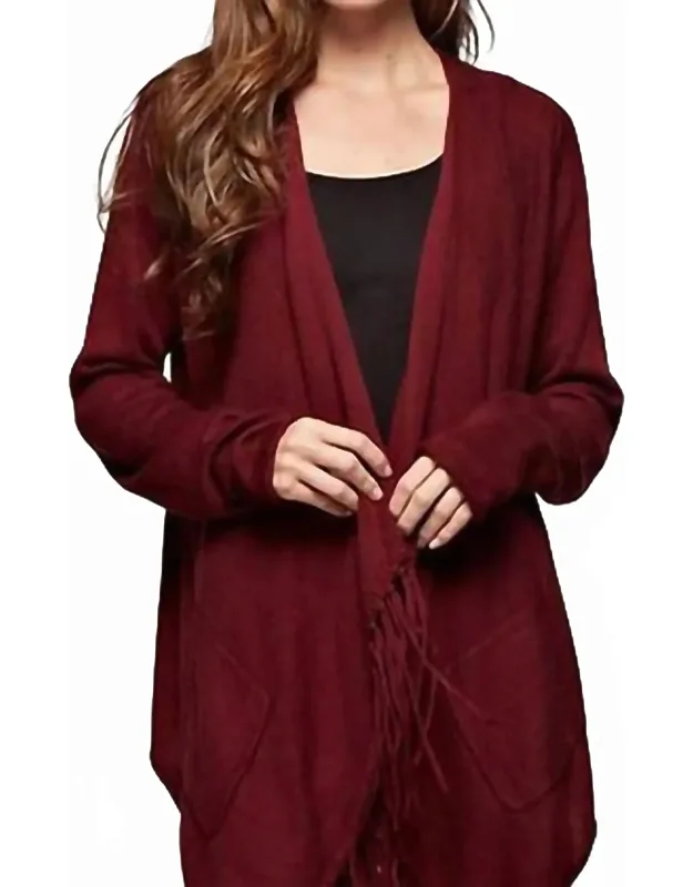 Cashmere Blend Waterfall Fringe 2 Pocket Cardigan