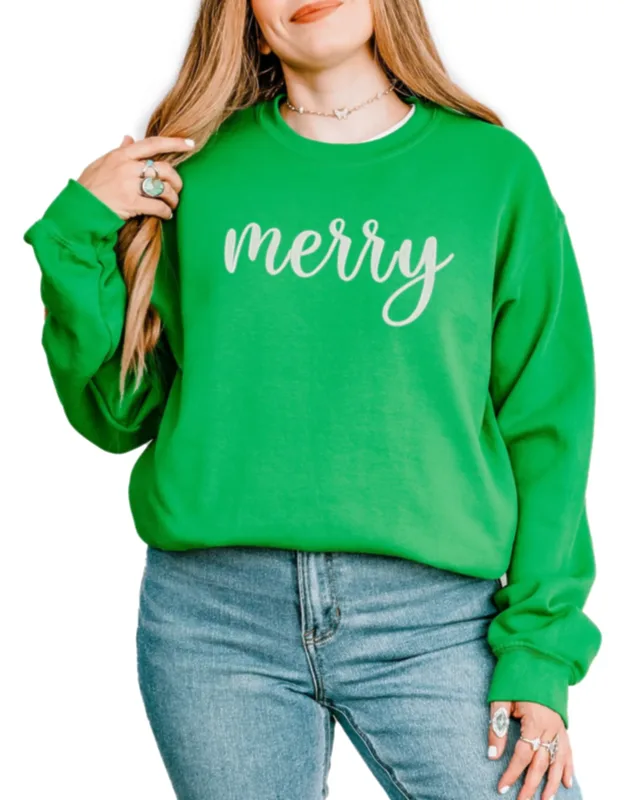 Embroidered Merry Cursive Graphic Sweatshirt