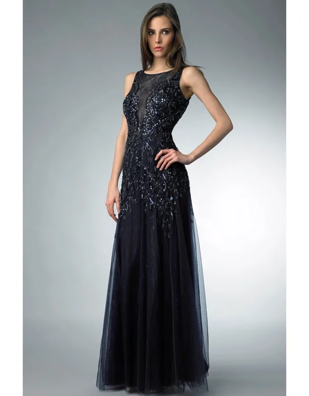 Sleeveless Sequin Sheer Evening Dress