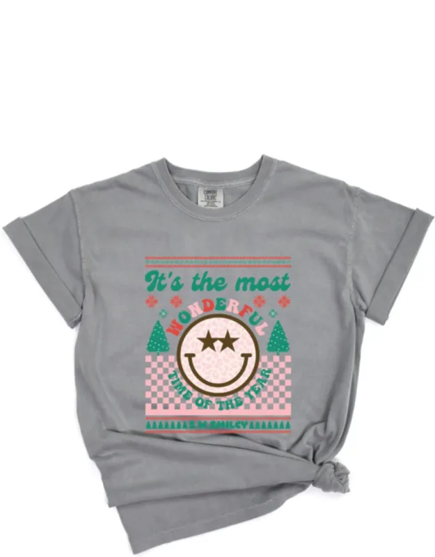 The Most Wonderful Time Smiley - Garment Dyed Graphic T-shirt
