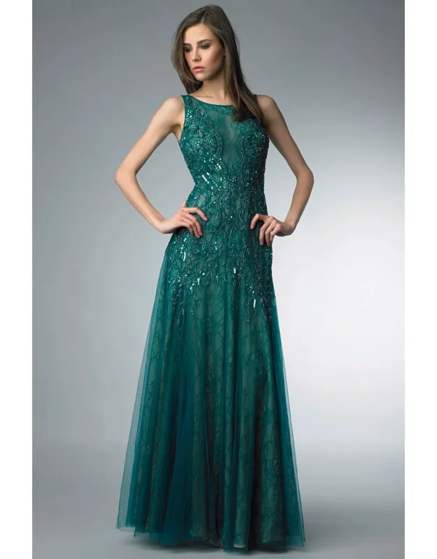 Sleeveless Sequin Sheer Evening Dress