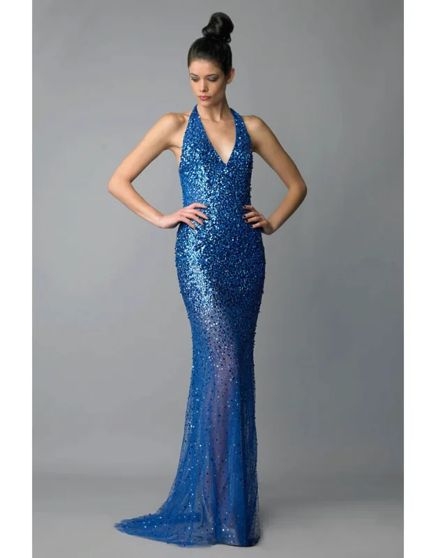 Sequined Halter Evening Dress