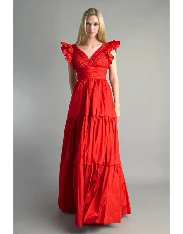 Ruffle Shoulder Evening Dress