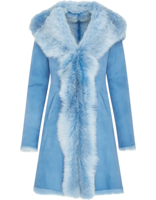 Toscana Sheepskin Suede Leather Hooded Trench Coat