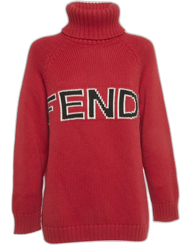Logo Intarsia Wool Knit Turtle Neck Sweater