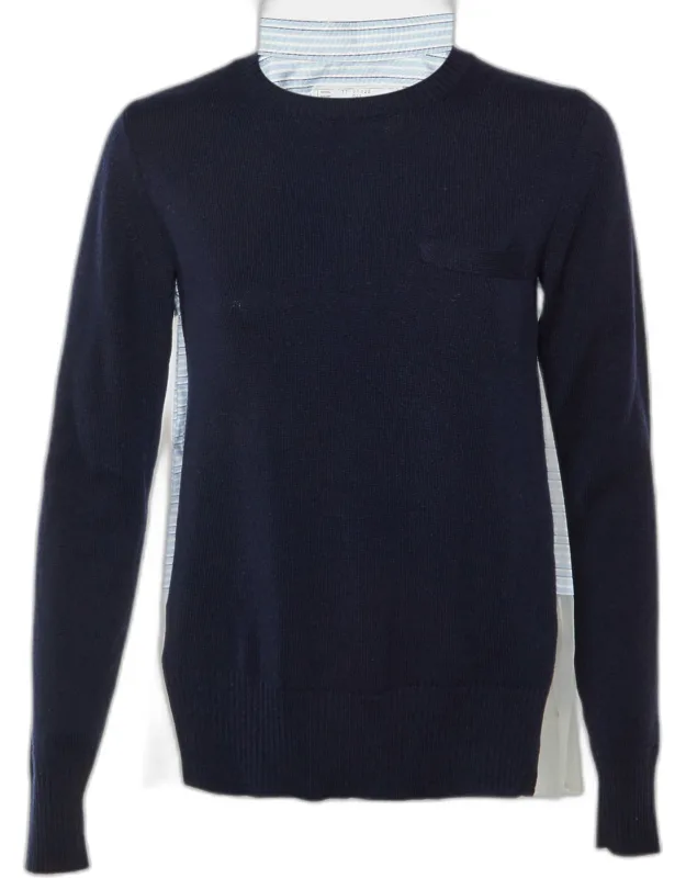 Striped Mesh Detail Wool Sweater