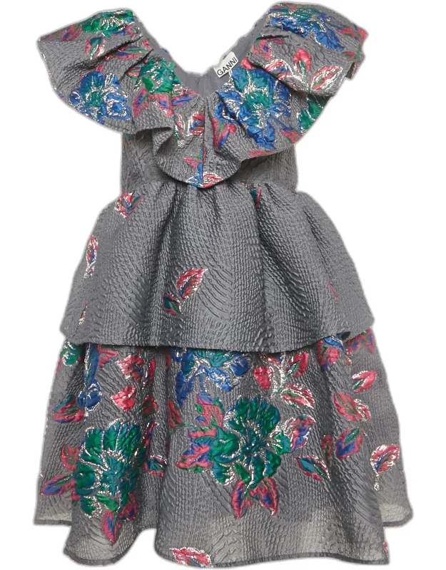 Lurex Jacquard Tiered Mini Dress