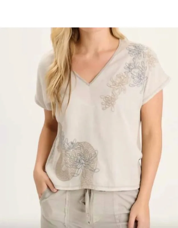 Embroidered V-neck Top