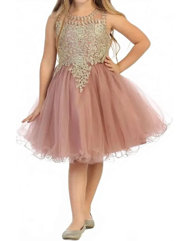 Gold Dress With Iridescent Beading In Rose