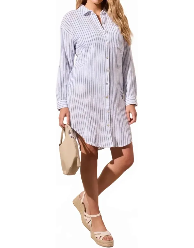 Rolled Sleeve Button Front Shirt Dress