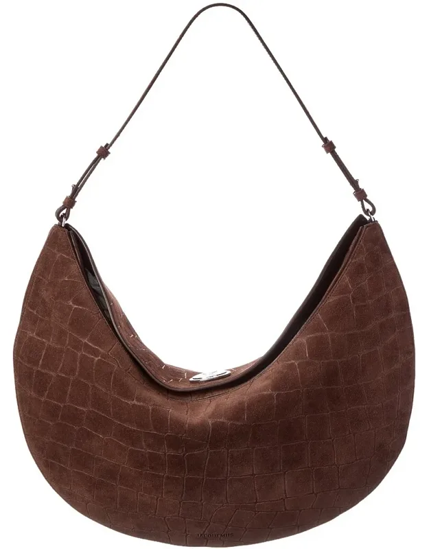 The Ovalo Croc-embossed Suede Hobo Bag