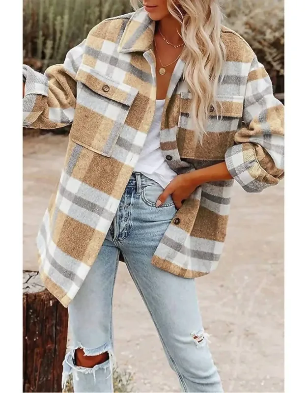 Casual Plaid Button Down Jacket