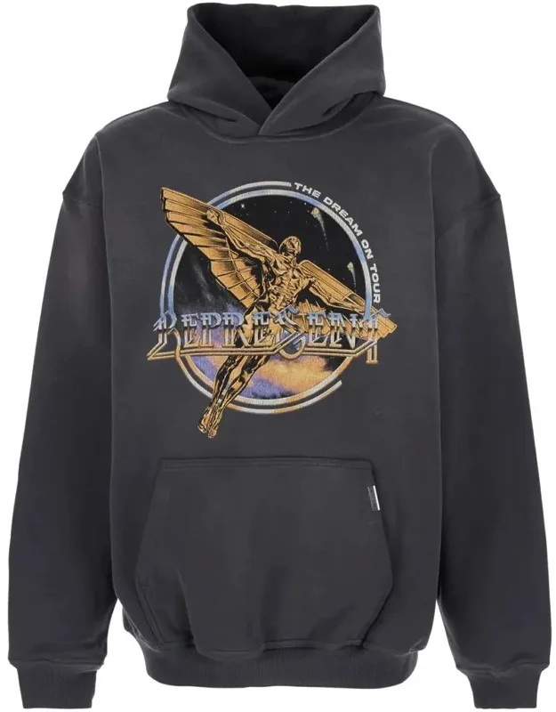 Hoodie With Graphic Print On Front And Back And Faded Effect In Cotton